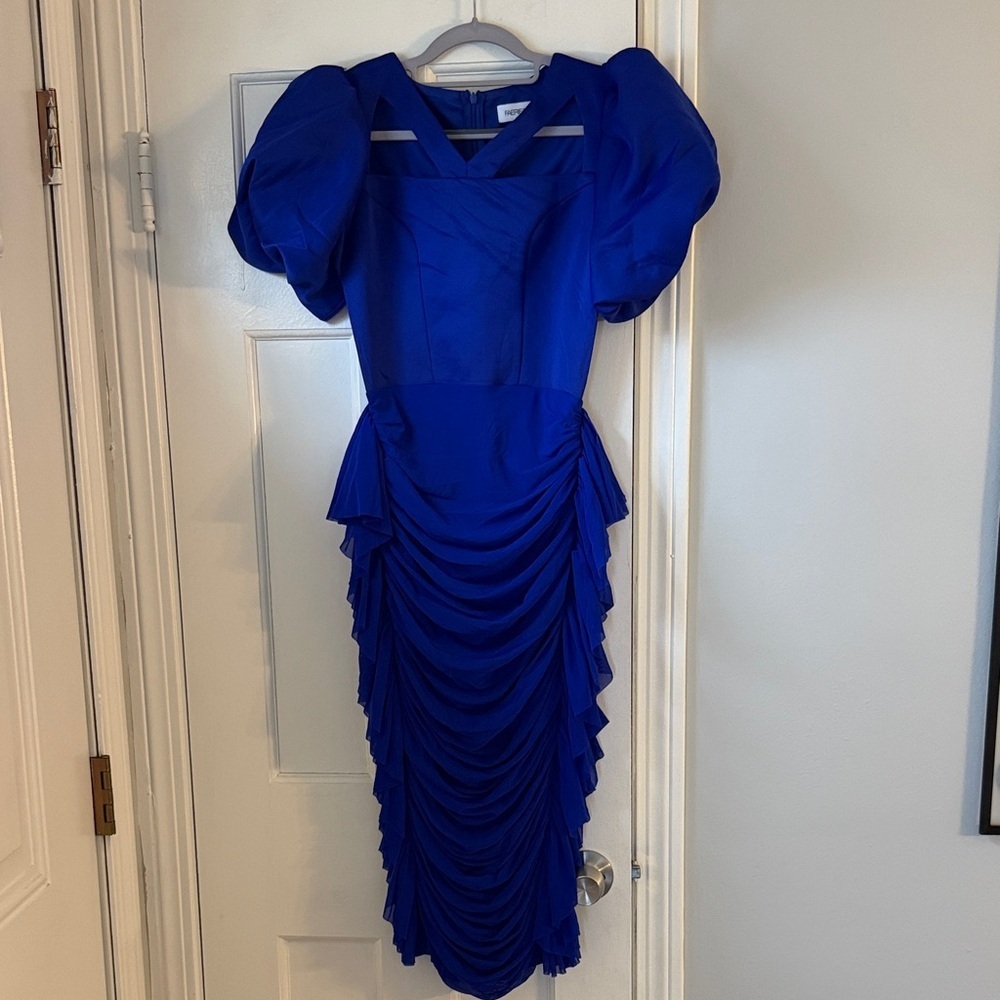 Royal Blue Puff Sleeve Midi Dress NWOT - Picture 1 of 3